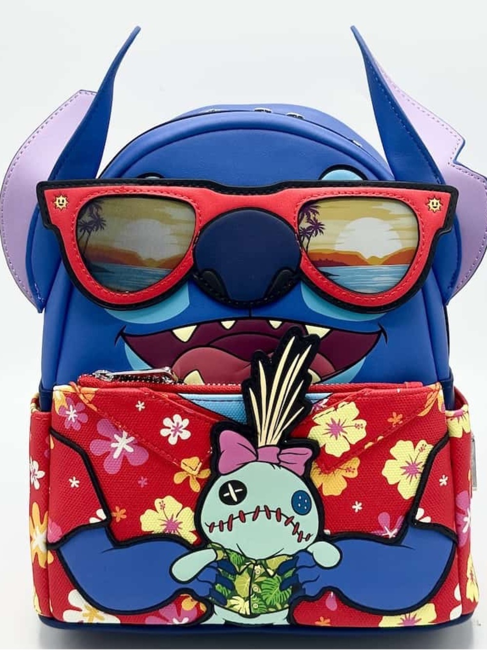 Disney Stitch Loungefly Backpack with Red Floral Pocket